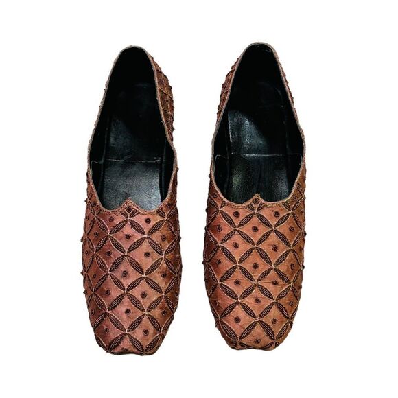 Mask World Brown Satin Beaded Princess Moccasins - Size 8 - Picture 6 of 14